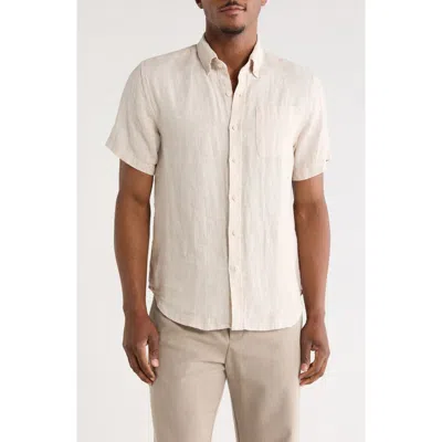 Denim And Flower Shaker Linen Button-down Shirt In Neutral