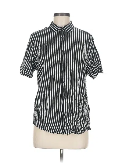 Pre-owned Denim And Flower Short Sleeve Blouse In Black