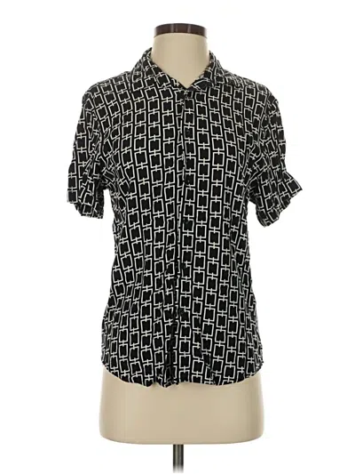 Pre-owned Denim And Flower Short Sleeve Blouse In Black
