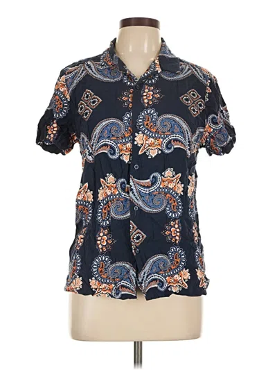 Pre-owned Denim And Flower Short Sleeve Blouse In Blue