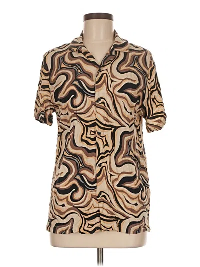 Pre-owned Denim And Flower Short Sleeve Blouse In Brown