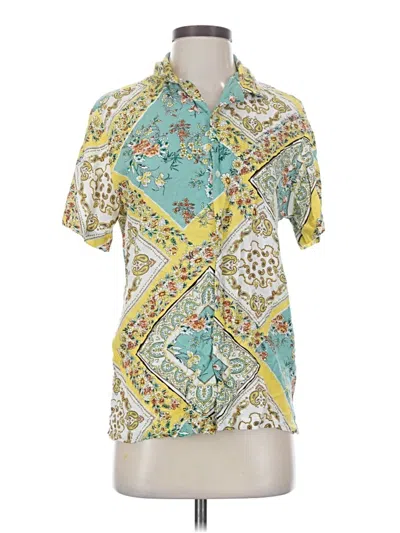 Pre-owned Denim And Flower Short Sleeve Blouse In Yellow