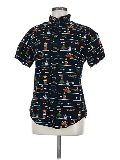 Pre-owned Denim And Flower Short Sleeve Button Down Shirt In Black