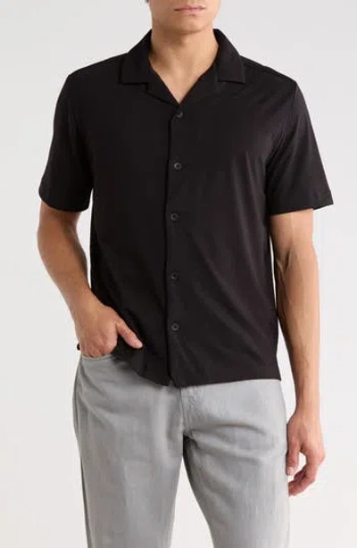 Denim And Flower Short Sleeve Camp Shirt In Black