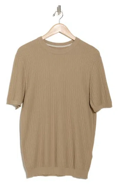 Denim And Flower Short Sleeve Ribbed Cotton Crewneck Sweater In Dark Sand