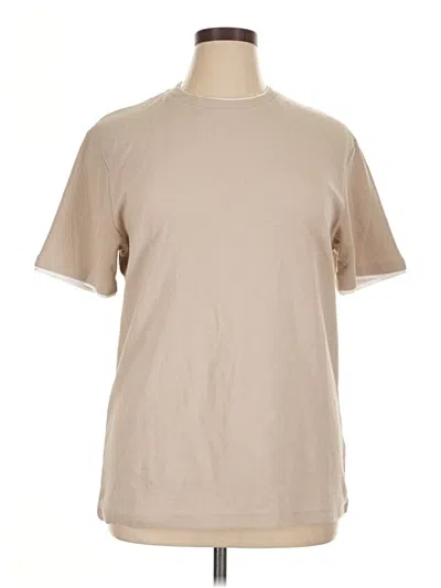 Pre-owned Denim And Flower Short Sleeve Top Tan Mock Neckline Tops In Brown