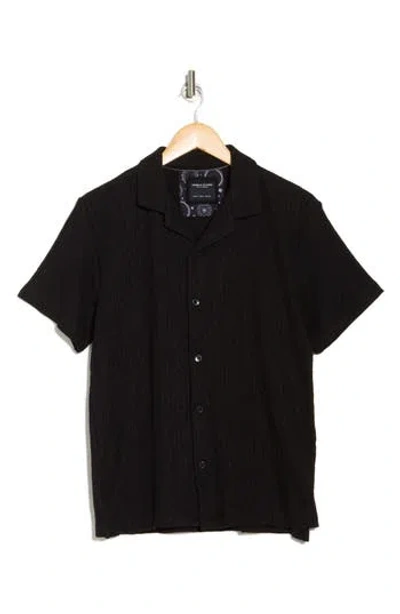 Denim And Flower Solid Black Cable Knit Cotton Blend Camp Shirt