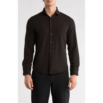 Denim And Flower Solid Black Performance Button-up Shirt In Brown