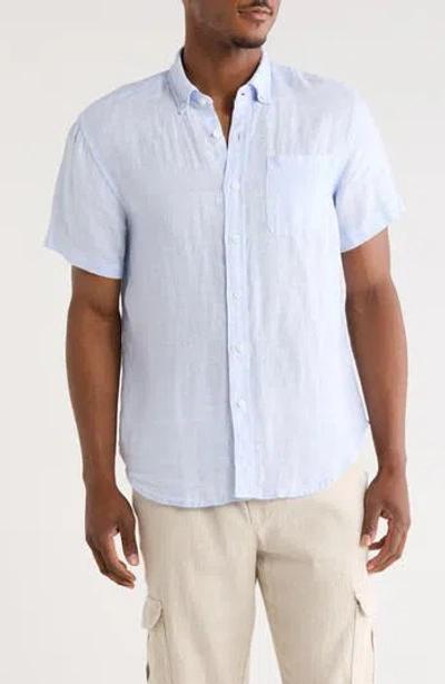 Denim And Flower Splash Linen Button-down Shirt In Transparent