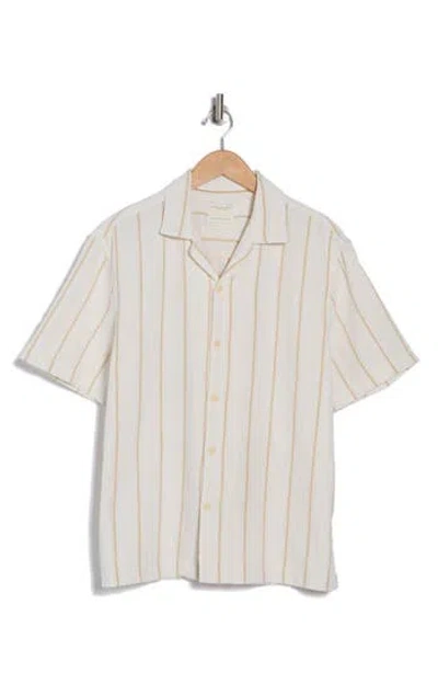 Denim And Flower Stripe Button-up Shirt In Cream