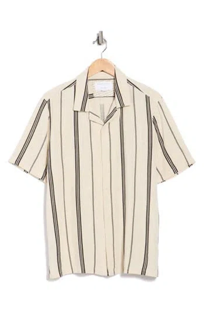 Denim And Flower Stripe Camp Shirt In Neutral