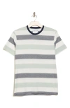 DENIM AND FLOWER STRIPE COLORBLOCK COTTON T-SHIRT