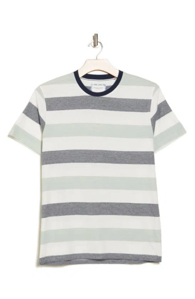 Denim And Flower Stripe Colorblock Cotton T-shirt In Off White