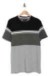 Denim And Flower Stripe Colorblock T-shirt In Black Grey