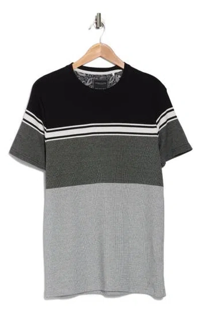 Denim And Flower Stripe Colorblock T-shirt In Black Grey