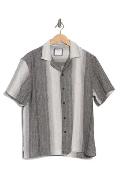 Denim And Flower Stripe Cotton Blend Camp Shirt