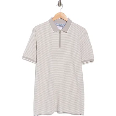 Denim And Flower Stripe Cotton Blend Quarter Zip Polo In Animal Print