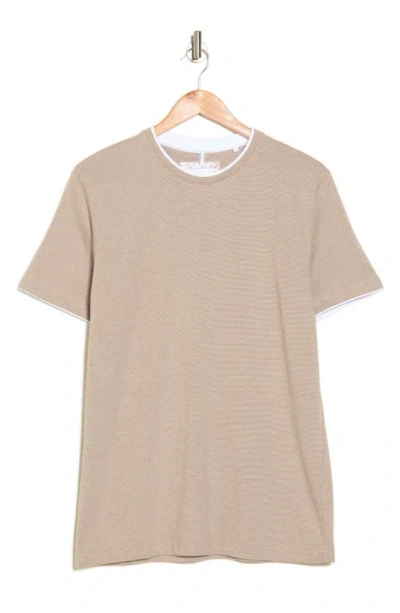 Denim And Flower Stripe Cotton Crewneck T-shirt In Sand