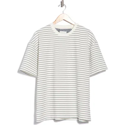 Denim And Flower Stripe Crewneck T-shirt In Cream
