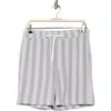 Denim And Flower Stripe Drawstring Shorts