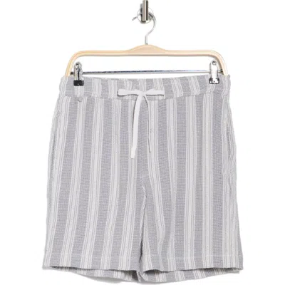 Denim And Flower Stripe Drawstring Shorts In Gray