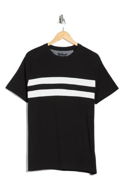 Denim And Flower Stripe Knit T-shirt In Black