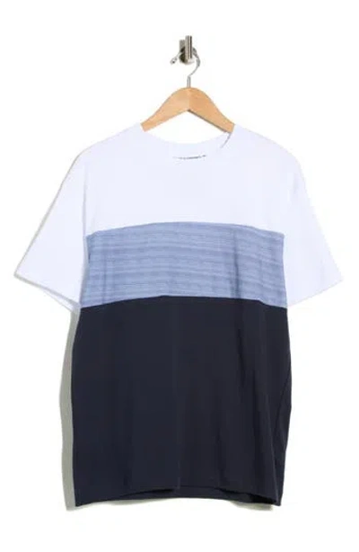 Denim And Flower Stripe Knit T-shirt In Multi