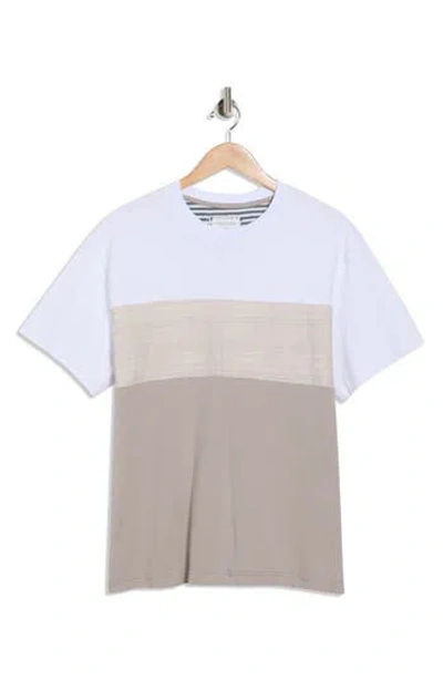 Denim And Flower Stripe Knit T-shirt In Brown