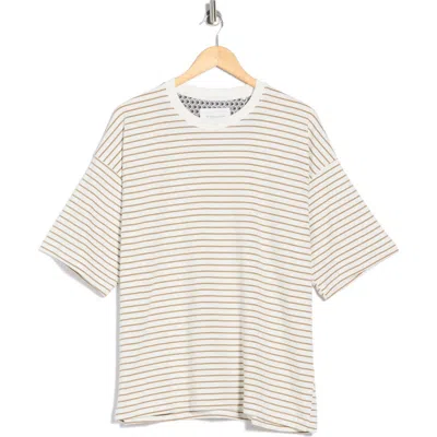 Denim And Flower Stripe Knit T-shirt In White