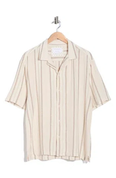 Denim And Flower Stripe Linen Blend Camp Shirt In Neutral