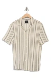 Denim And Flower Stripe Open Stitch Camp Shirt