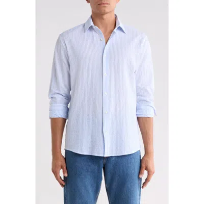 Denim And Flower Stripe Regular Fit Button Up Shirt In White