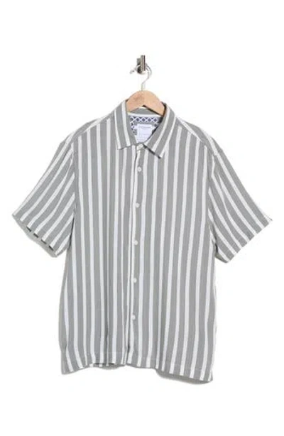 Denim And Flower Stripe Short Sleeve Button-up Shirt In Gray