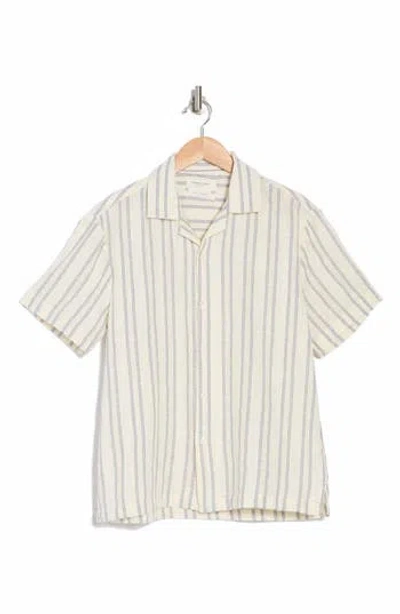 Denim And Flower Stripe Textured Camp Shirt In Cream