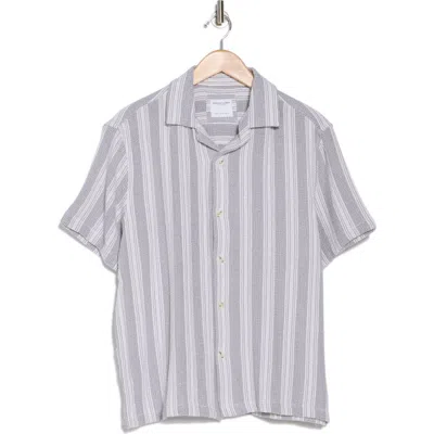Denim And Flower Stripe Textured Camp Shirt In Gray