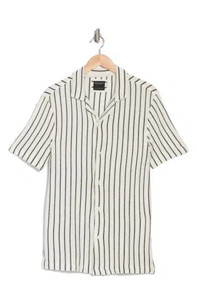 Denim And Flower Stripe Textured Short Sleeve Camp Shirt In White