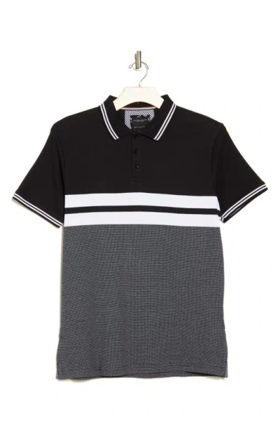 Denim And Flower Stripe Tipped Polo In Black