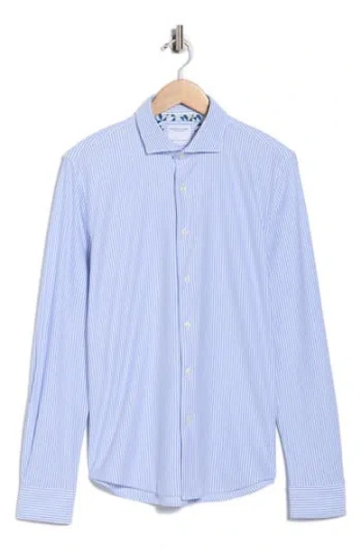 Denim And Flower Striped Oxford Button-up Shirt In Blue