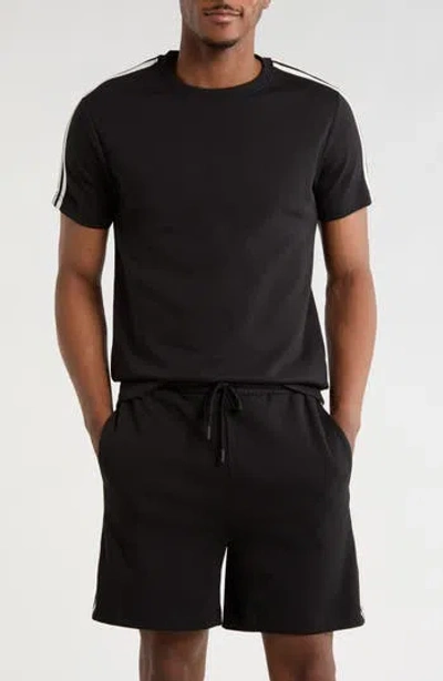 Denim And Flower Taped Knit T-shirt & Shorts Set In Black