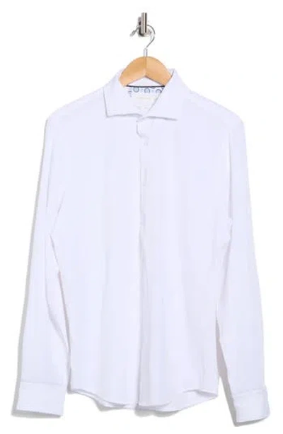 Denim And Flower Tech Long Sleeve Button Front Shirt In White