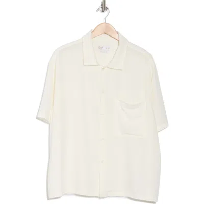 Denim And Flower Texture Short Sleeve Linen Blend Button-up Shirt