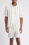 Denim And Flower Texture Stripe Short Sleeve Shirt In Neutral