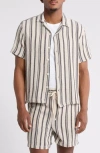 Denim And Flower Texture Stripe Short Sleeve Shirt In Neutral