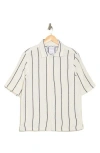 Denim And Flower Texture Stripe Short Sleeve Shirt In Cream/black Stripe