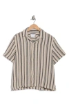 Denim And Flower Texture Stripe Short Sleeve Shirt In Cream/navy Stripe