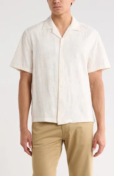Denim And Flower Textured Camp Floral Shirt In Neutral