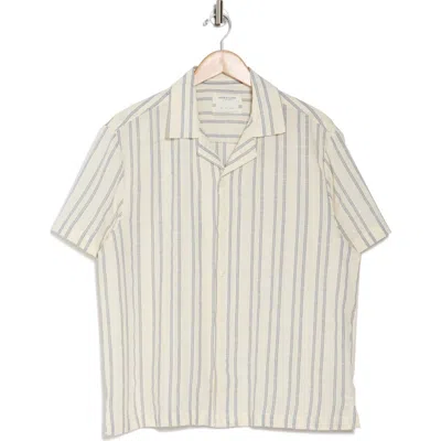 Denim And Flower Textured Camp Shirt In Cream