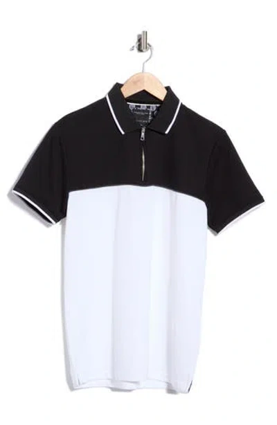 Denim And Flower Textured Colorblock Zip Polo In Multi