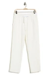 Denim And Flower Textured Drawstring Pants In White