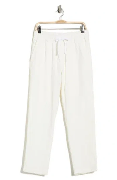 Denim And Flower Textured Drawstring Pants In White